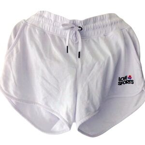 LOVE & SPORTS shorts NWOT mid rise high performance logo Women’s Sz L